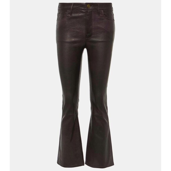 Frame Le Crop Mini Boot 23 Genuine Lamb Leather Mid Rise Pants Dark Brown - Picture 2 of 15